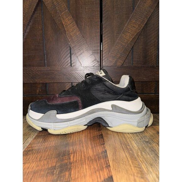Balenciaga Triple S Black/Noir/Bordeaux/Burgundy Suede Nylon Men’s Size 6US - Picture 5 of 15